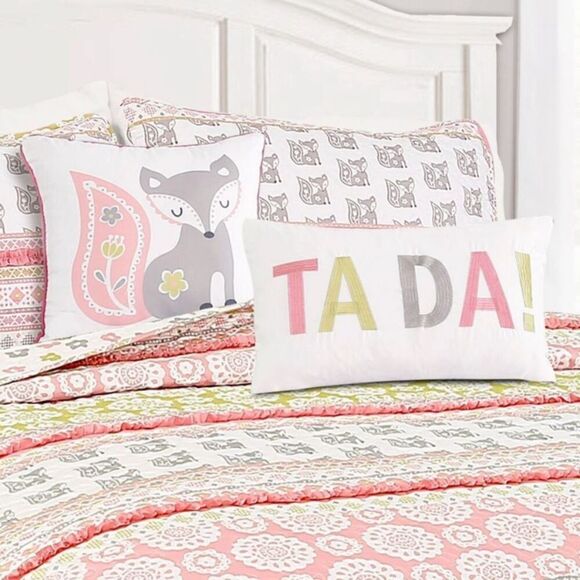 Lush Decor - 5pc Full/Queen Fox Ruffle Striped Reversible Kids' Pink/Gray - Picture 2 of 7